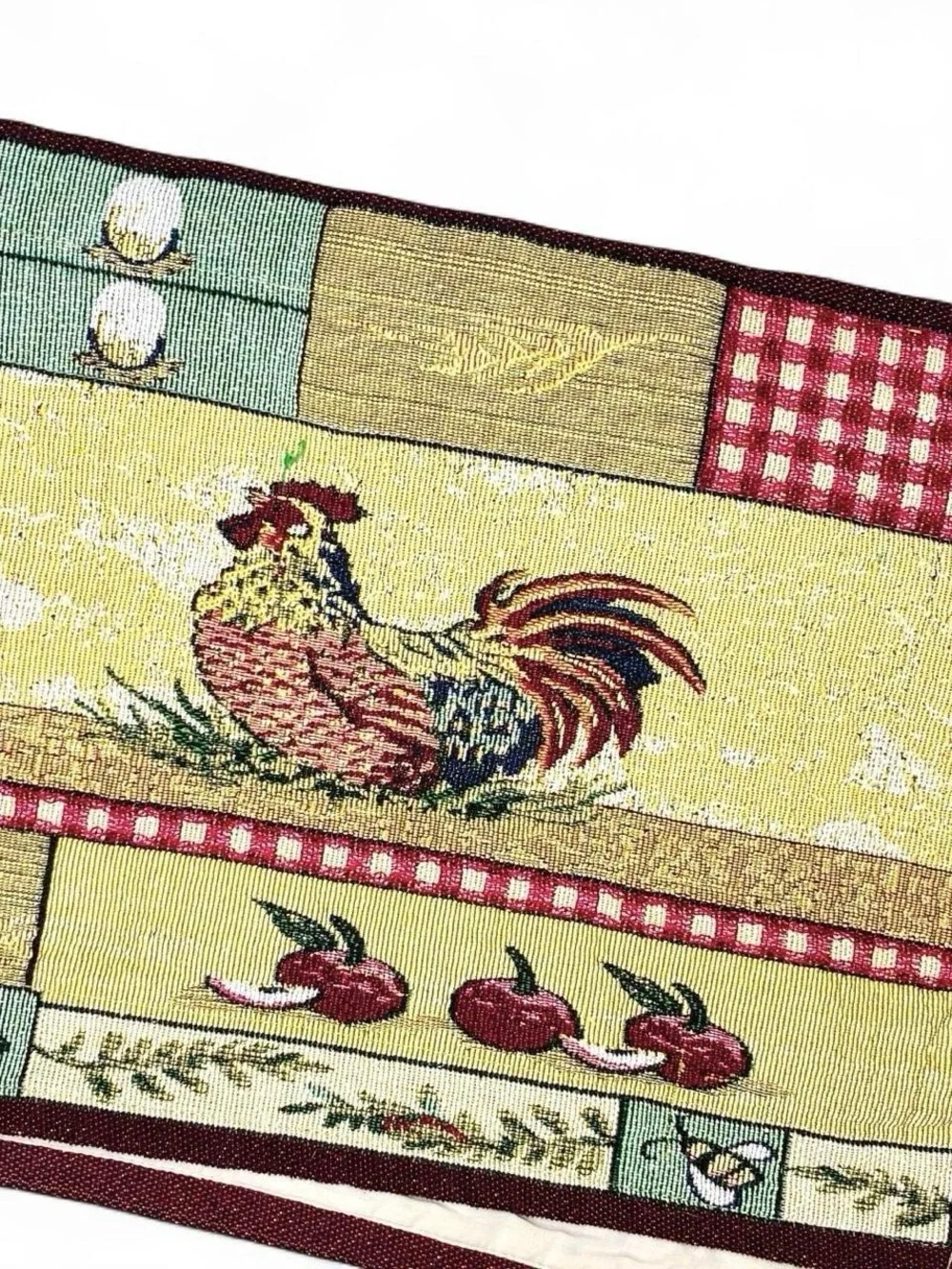 Vintage Rooster Sun Flower Plaid Cottage Farmhouse Table Runner